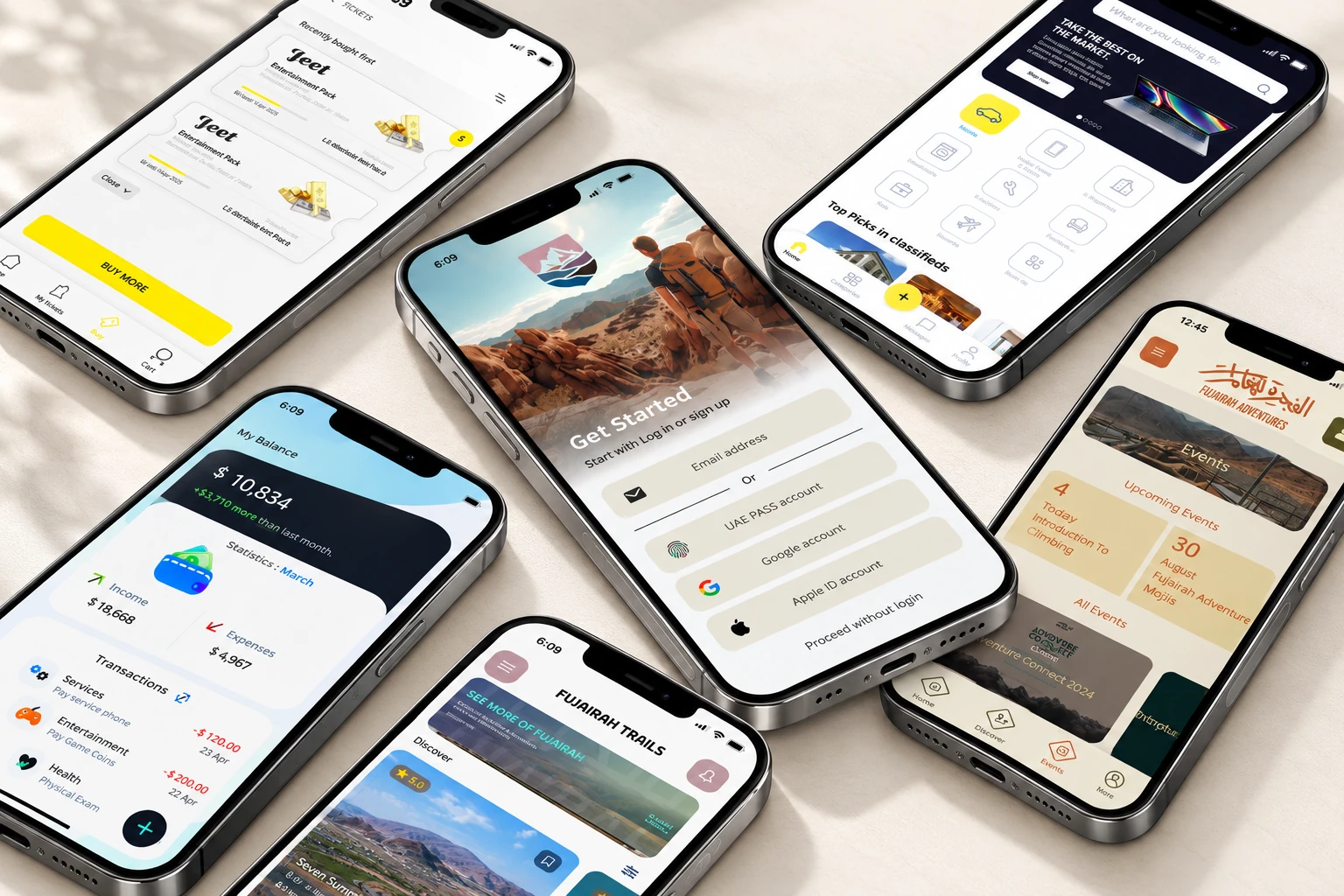 Mobile app interfaces for outdoor discovery, shopping and account access